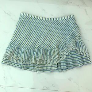 Striped Eyelet Pleated Ruffle mini skirt